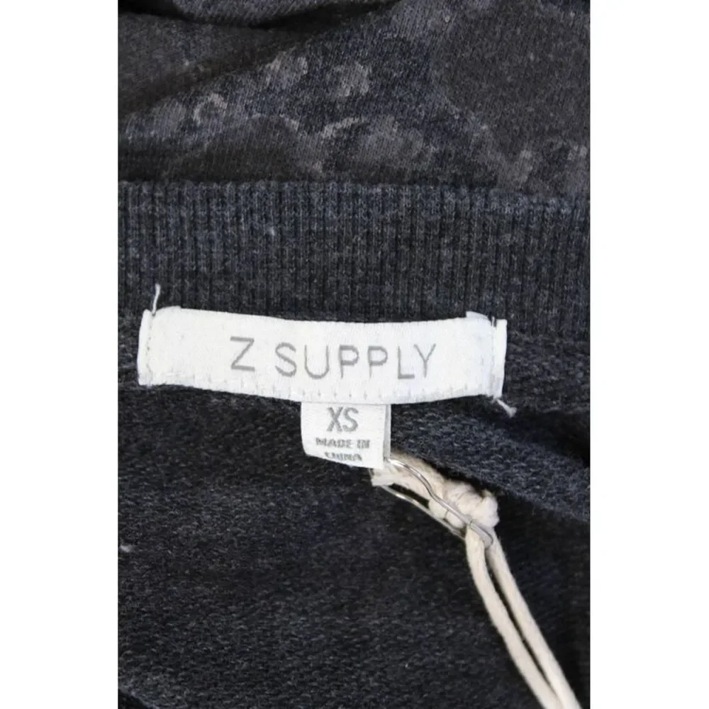Z Supply Womens Abstract Print Puffy Sleeves Sweater Gray Cotton Size Extra Smal
